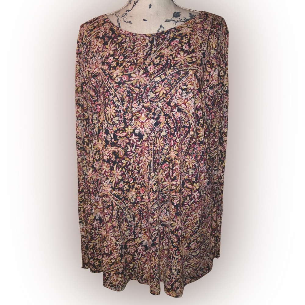 NWT Lucky Brand Long Sleeve Boho Floral Blouse – Vintage-Inspired Print – XL